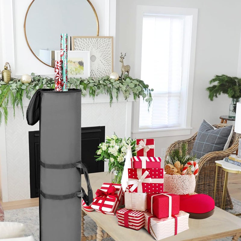 ProPik Wrapping Paper Storage Bag | Gift Wrap Holder Organizer | 2 Pack Store Up to 48 Rolls 40 Inch Long | Heavy Duty 600D Oxford Material Holiday Container | Top & side handles (Gray) - Image 4